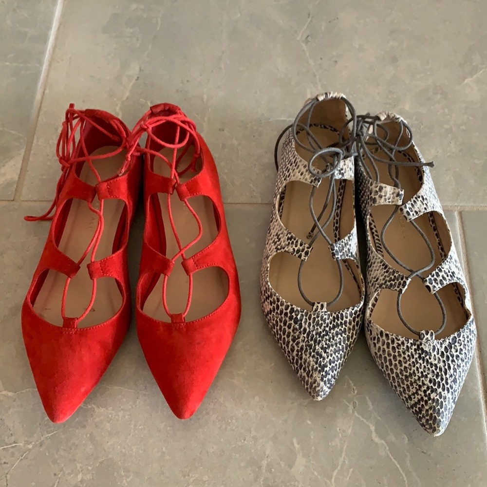 LOEFFLER RANDALL leather ballet flat TWO PAIR red and black white snake pattern
